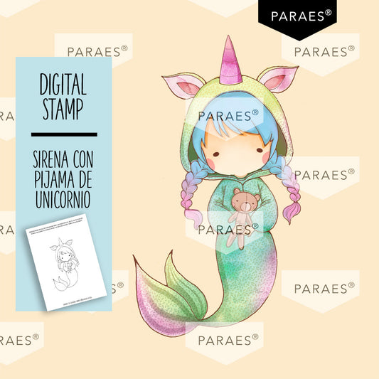 SIRENA CON PIJAMA DE UNICORNIO - SELLO DIGITAL
