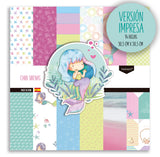 CHIBI SIRENAS IMPRESA - colección 14 papeles impresos